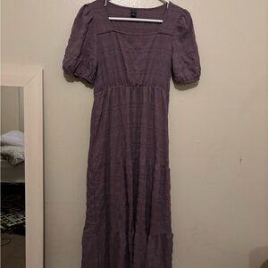 SHEIN Purple Tiered Maxi Sundress with Puff Sleeves